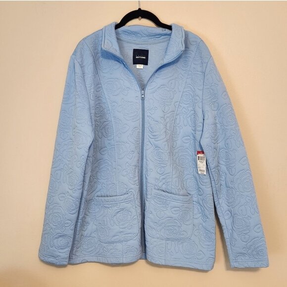 Basic Editions Jackets & Blazers - NWT Blue Jacquard Zip Up Jacket